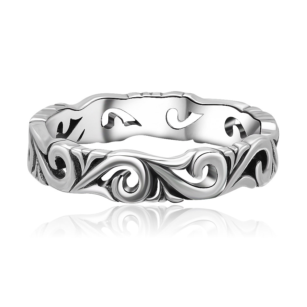 S925 Sterling Silver Retro Textured Ring